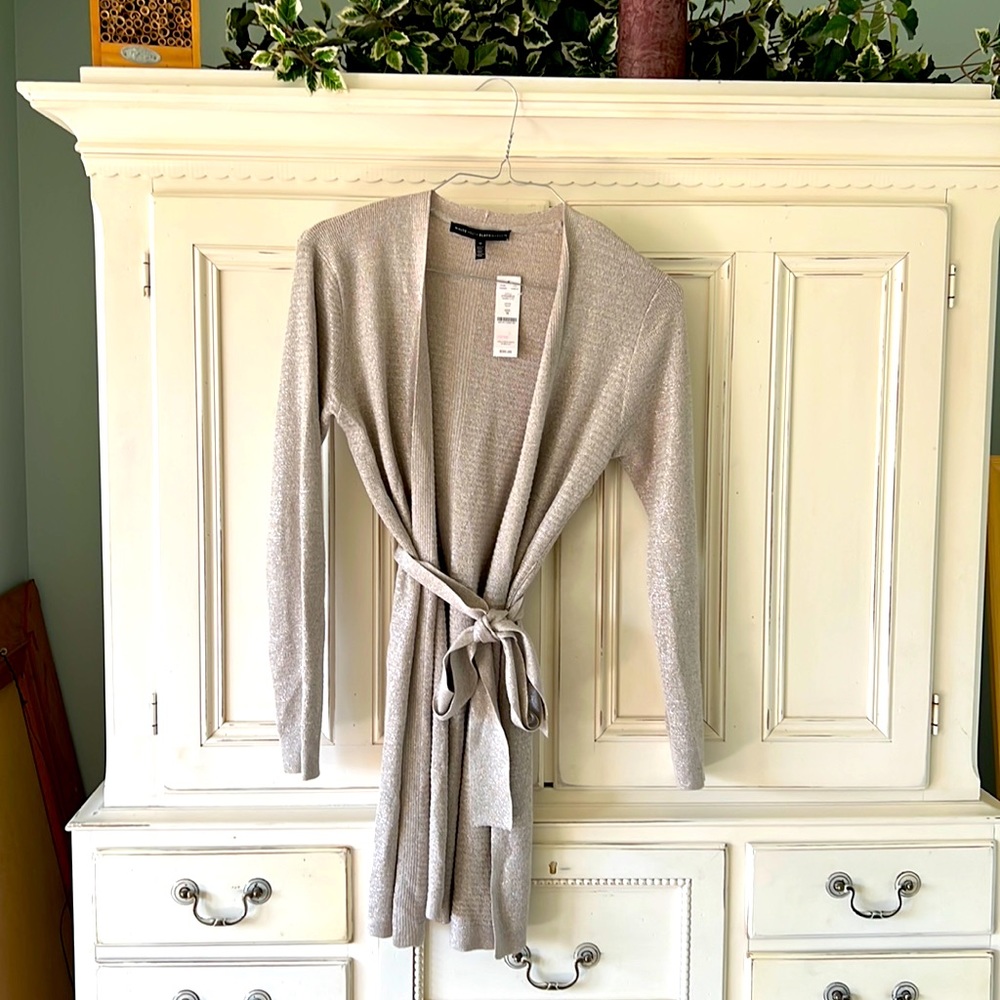 WHBM Metallic Sparkle Belted Sweater. New with Tags. Size M. Glow up!